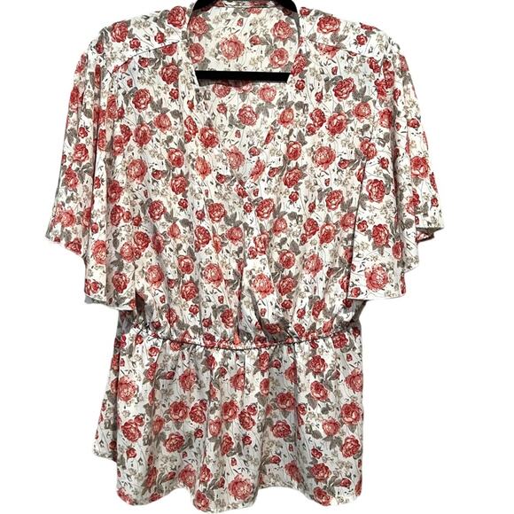 SHEIN Floral Surplice Neckline Peplum Blouse Sz 2XL - Picture 1 of 11